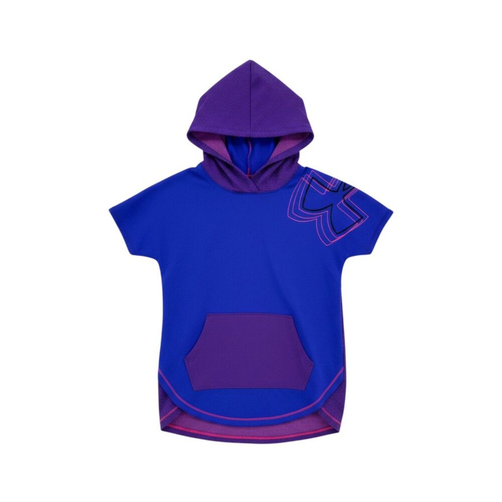 Under Armour Youth Medium Short Sleeve Hoodie Blue Purple HeatGear Loose EUC